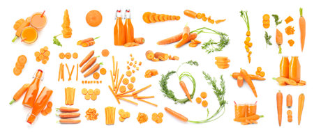 Set of fresh carrots isolated on whiteの写真素材