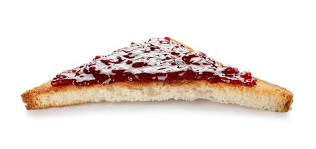 Delicious toast with jam on white background