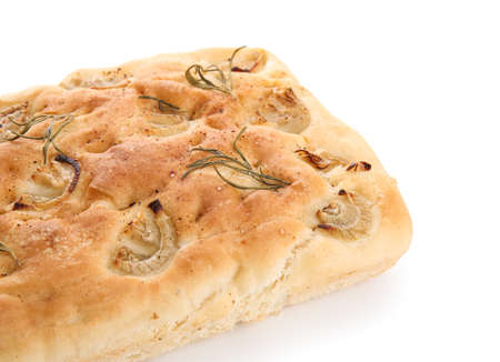 Traditional Italian focaccia isolated on white background, closeupの写真素材