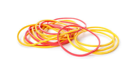 Heap of rubber bands on white background