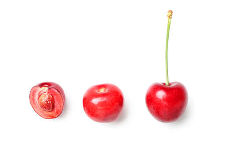 Composition with sweet cherry on white background