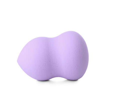Lilac makeup sponge on white backgroundの写真素材