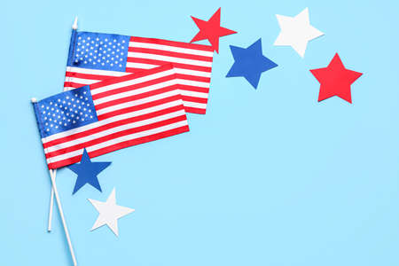 USA flags with stars on blue background. independence dayの写真素材