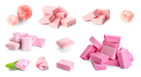 Set of different chewing gums isolated on white