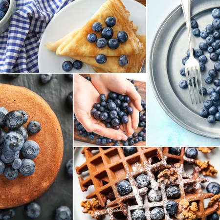 Set of tasty desserts with raw blueberriesの写真素材