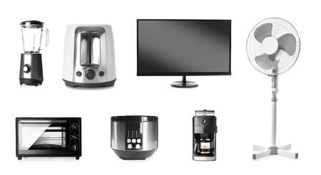 Set of different household appliances isolated on whiteの写真素材