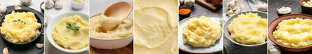 Collage with tasty homemade mashed potatoesの写真素材
