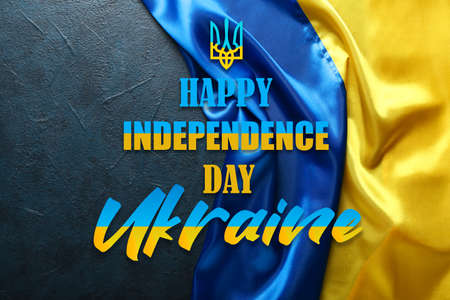 Poster for Ukrainian Independence Day with flag on dark backgroundの写真素材