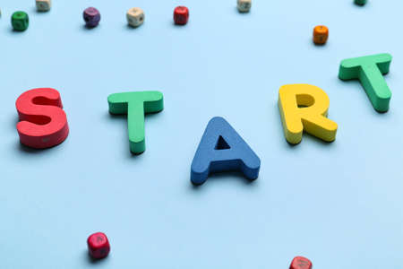 Word START on blue backgroundの写真素材