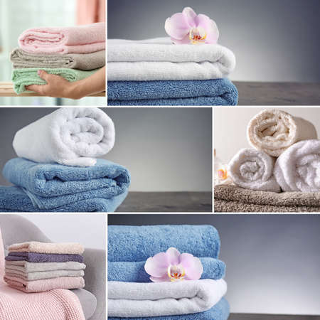 Collage with different soft terry towelsの写真素材