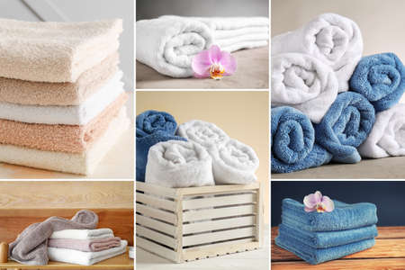 Collage with different soft terry towelsの写真素材