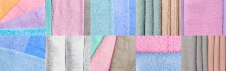 Collage with clean soft towels, closeupの写真素材