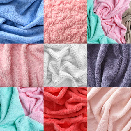 Collage with clean soft towels, closeupの写真素材