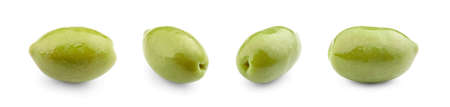 Set of green olives isolated on whiteの写真素材