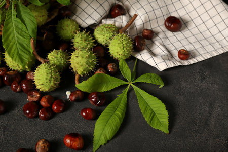 Fresh chestnuts on dark background