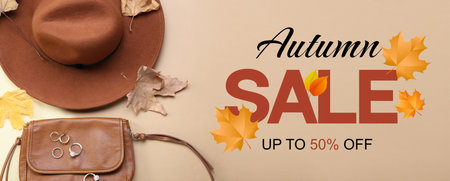Banner for autumn sale with stylish accessoriesの写真素材