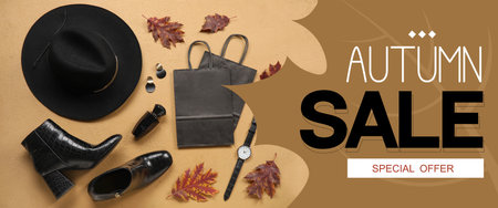 Banner for autumn sale with stylish accessoriesの写真素材