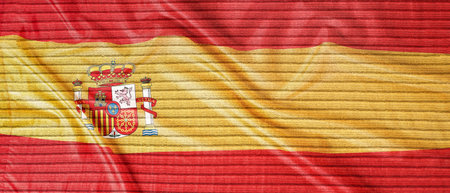 Texture of fabric with print of Spanish flag. Banner designの写真素材