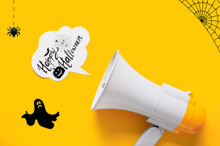 Advertising banner with magnifier for Halloween partyの写真素材