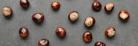 Many chestnuts on dark background, top view