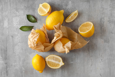 fresh lemons on grunge backgroundの写真素材