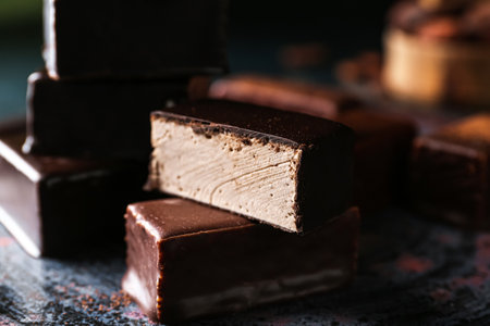 Plate with tasty bird's milk candies, closeupの写真素材