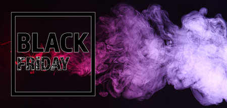 Smoke and text BLACK FRIDAY on dark color backgroundの写真素材
