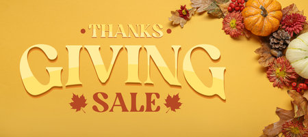 Thanksgiving sale banner on yellow backgroundの写真素材