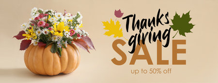 Thanksgiving sale banner on beige backgroundの写真素材