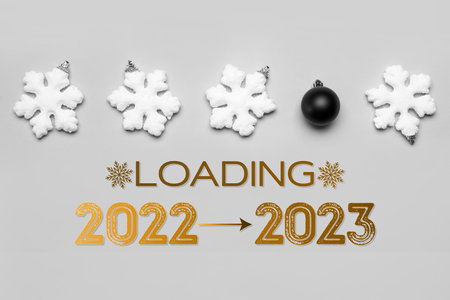 New Year greeting card with beautiful snowflakes and ball