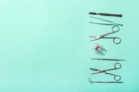 Dental instruments on color backgroundの写真素材