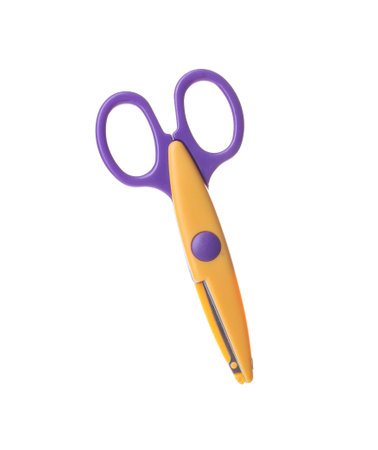 Plastic scissors on white backgroundの写真素材