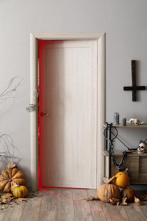 Interior of hall decorated for Halloweenの写真素材