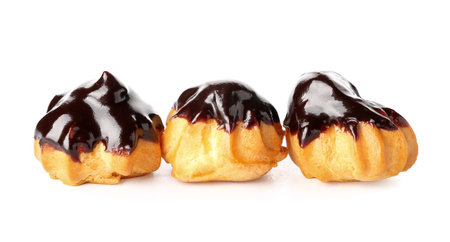 Tasty eclairs isolated on white backgroundの写真素材