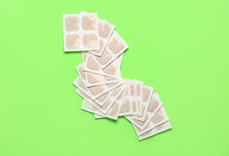 Mustard plasters on green backgroundの写真素材