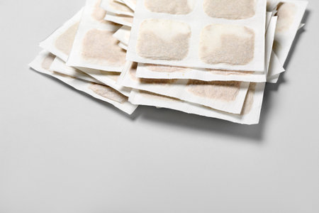 Mustard plasters on gray backgroundの写真素材