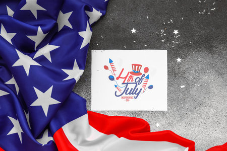 Greeting card for Independence Day, USA flag on black and white background