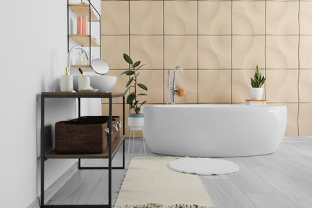 Modern interior of light stylish bathroomの写真素材