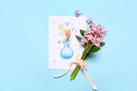Picture with flowers on blue background. mother's day celebration