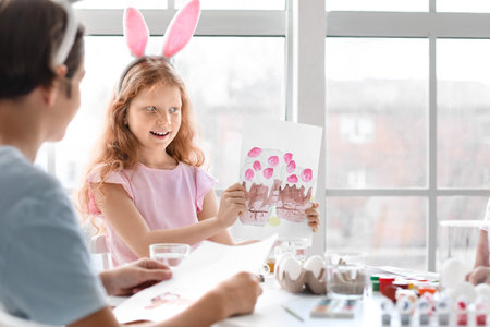 Cute children attending master-class in art on Easter eveの写真素材