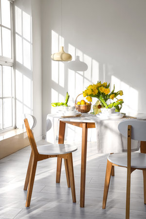 Table setting for Easter celebration in light room