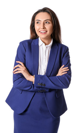 Portrait of young secretary isolated on whiteの写真素材