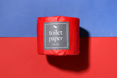 Toilet paper roll on color backgroundの写真素材