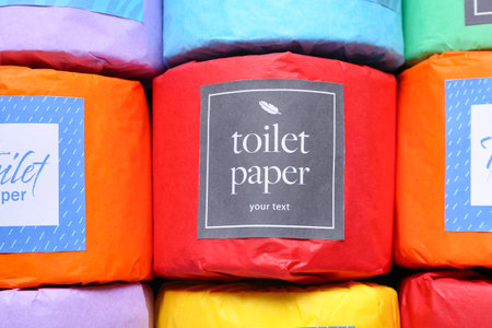 Different toilet paper rolls as background, closeupの写真素材