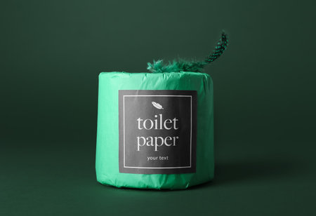 Toilet paper roll on green backgroundの写真素材