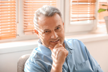 senior man at home closeupの写真素材