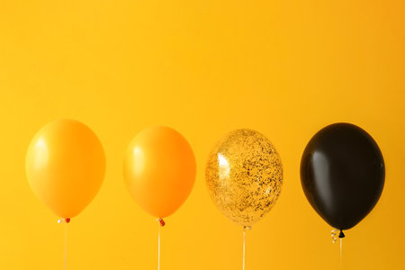 Halloween balloons near yellow wall
