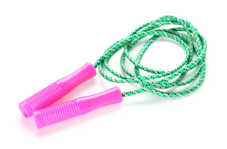 Colorful skipping rope on white backgroundの写真素材