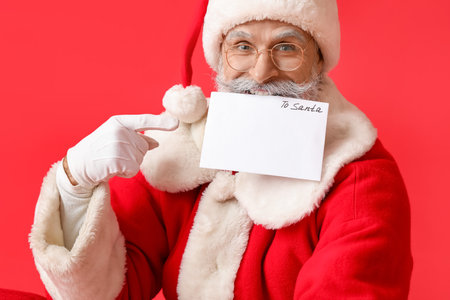 Santa Claus letter on red backgroundの写真素材