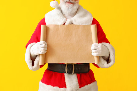 Santa Claus with blank letter on color backgroundの写真素材